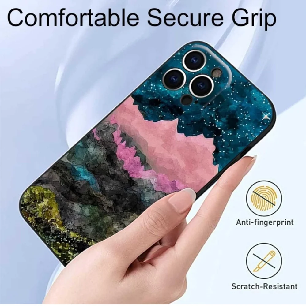 iPhone 14 Pro Max Landscape Case, Abstract Landscape Wanderlust Mountain Stars T